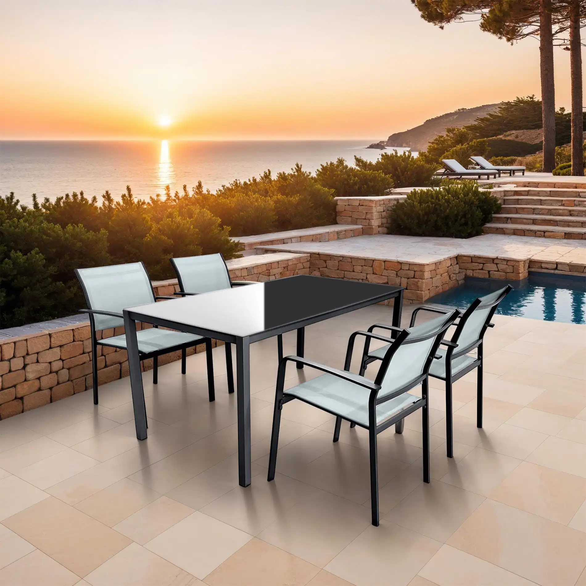 Akpala - Set da giardino con tavolo e 4 sedie grigio chiaro - Image 2