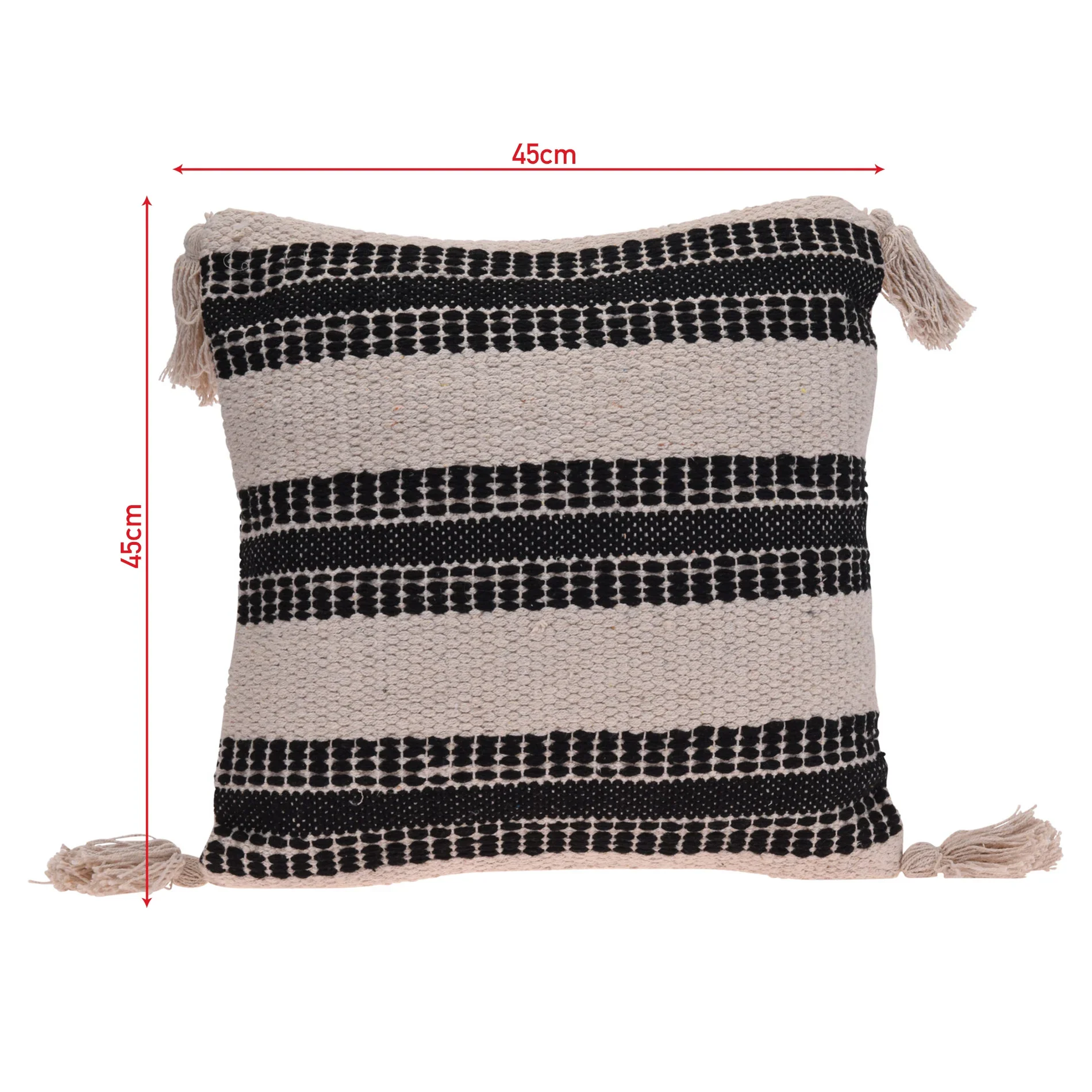 Asplenio - Cuscino decorativo con frange beige e nero 45x45 cm - Image 5