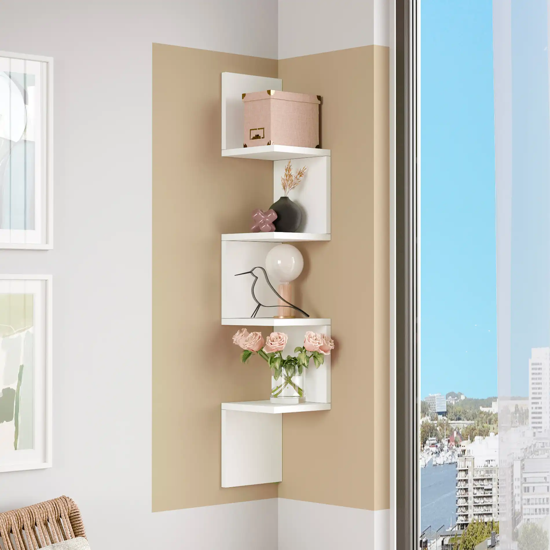 Balang - Scaffale ad angolo moderno da appendere con 4 ripiani - Image 2