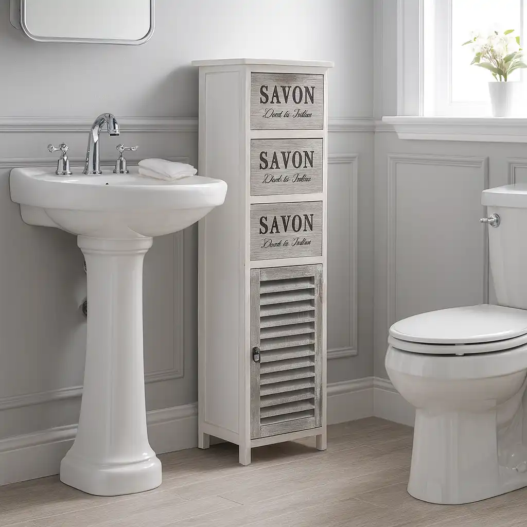 Begonia - Mobiletto bianco da bagno in legno decorato - Image 2