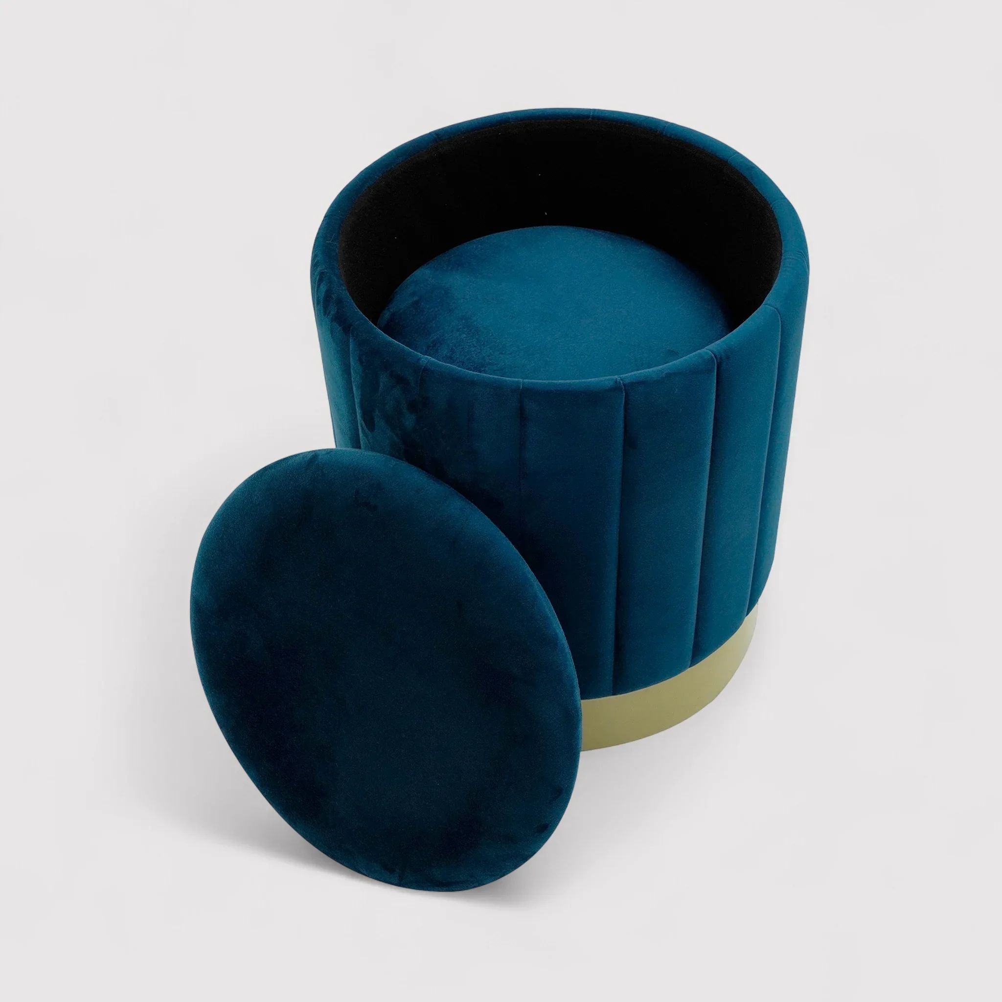 Cedrela - Set di 2 pouf poggiapiedi blu petrolio con contenitore - Image 4