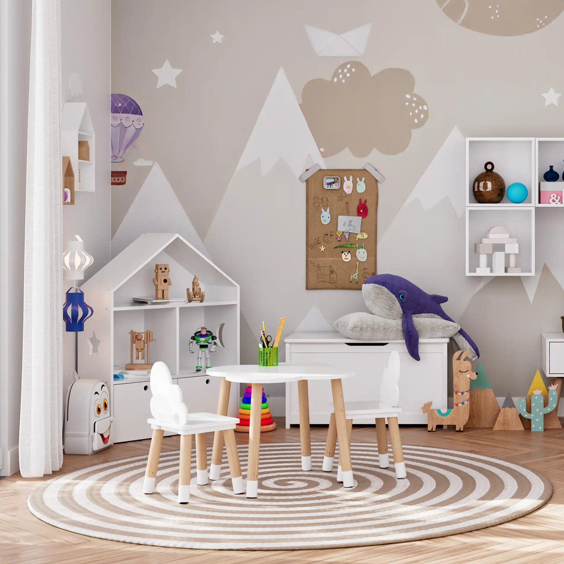 Corokia - Libreria montessoriana bianca con 2 scaffali e 2 cassetti - Image 3