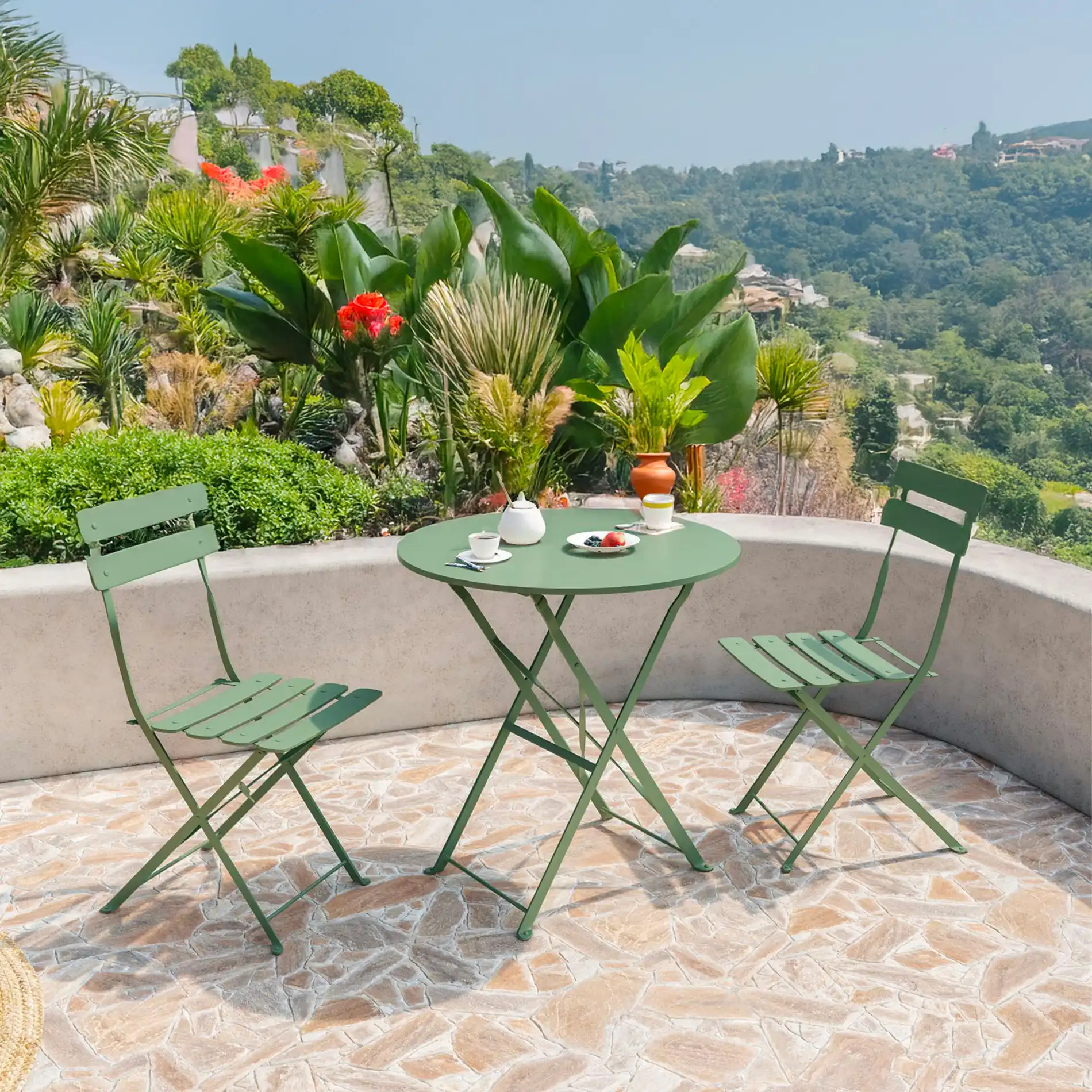 Daflah - Set mobili da balcone verde con 2 sedie e un tavolino - Image 2
