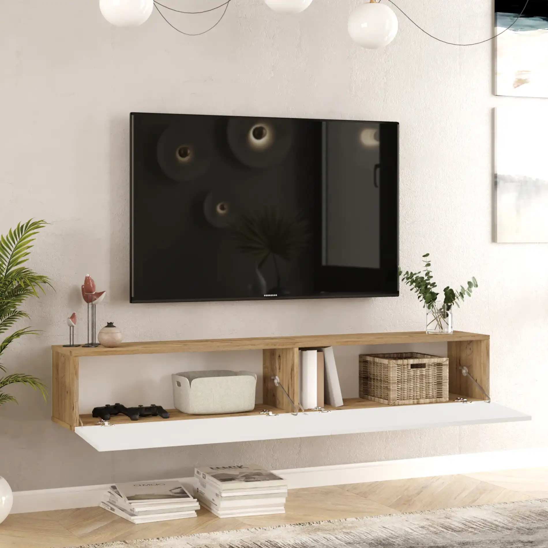 Kasuri - Mobile TV sospeso moderno con 2 ante decorate - Image 4