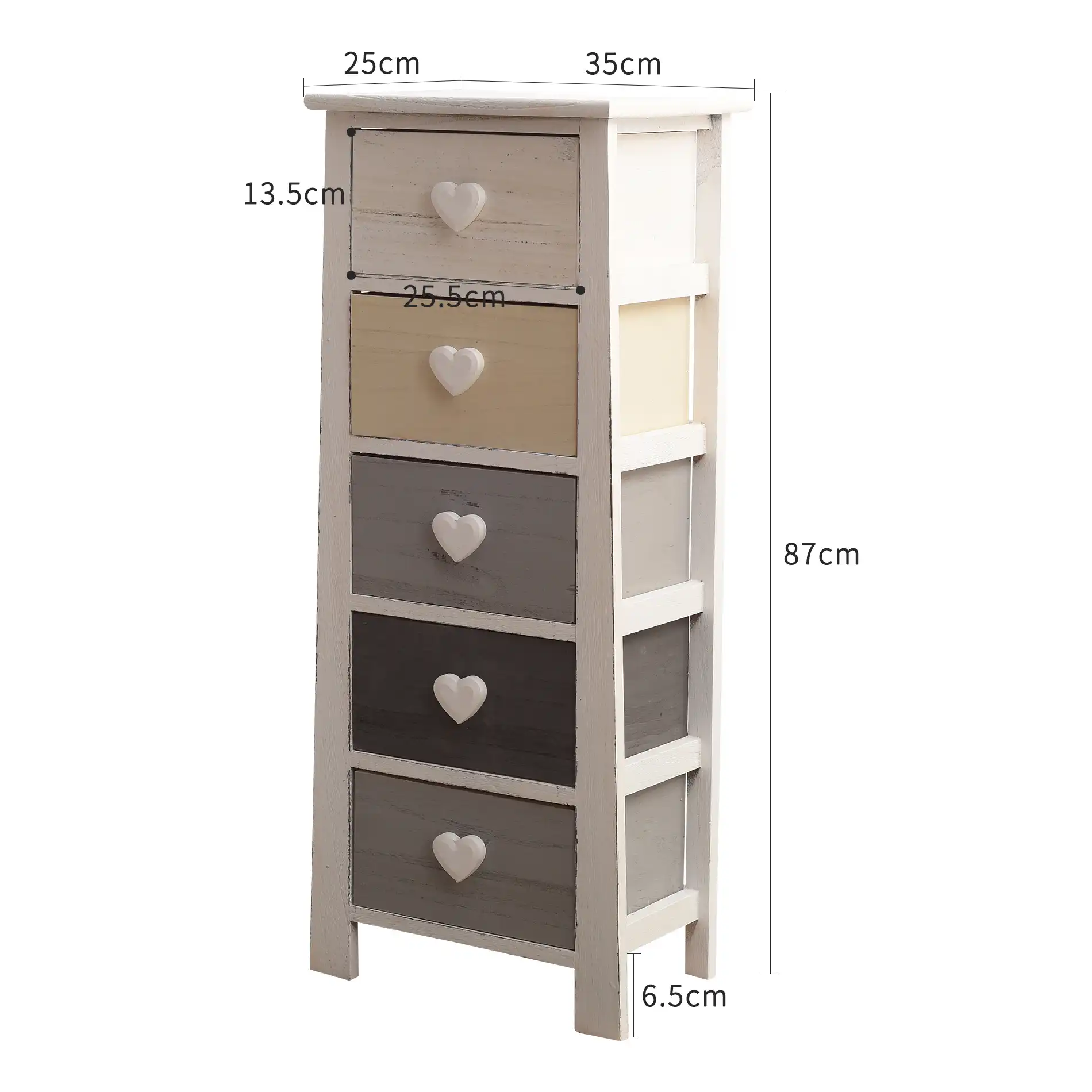 Lilla - Cassettiera stile shabby con pomelli a cuore e 5 cassetti - Image 6