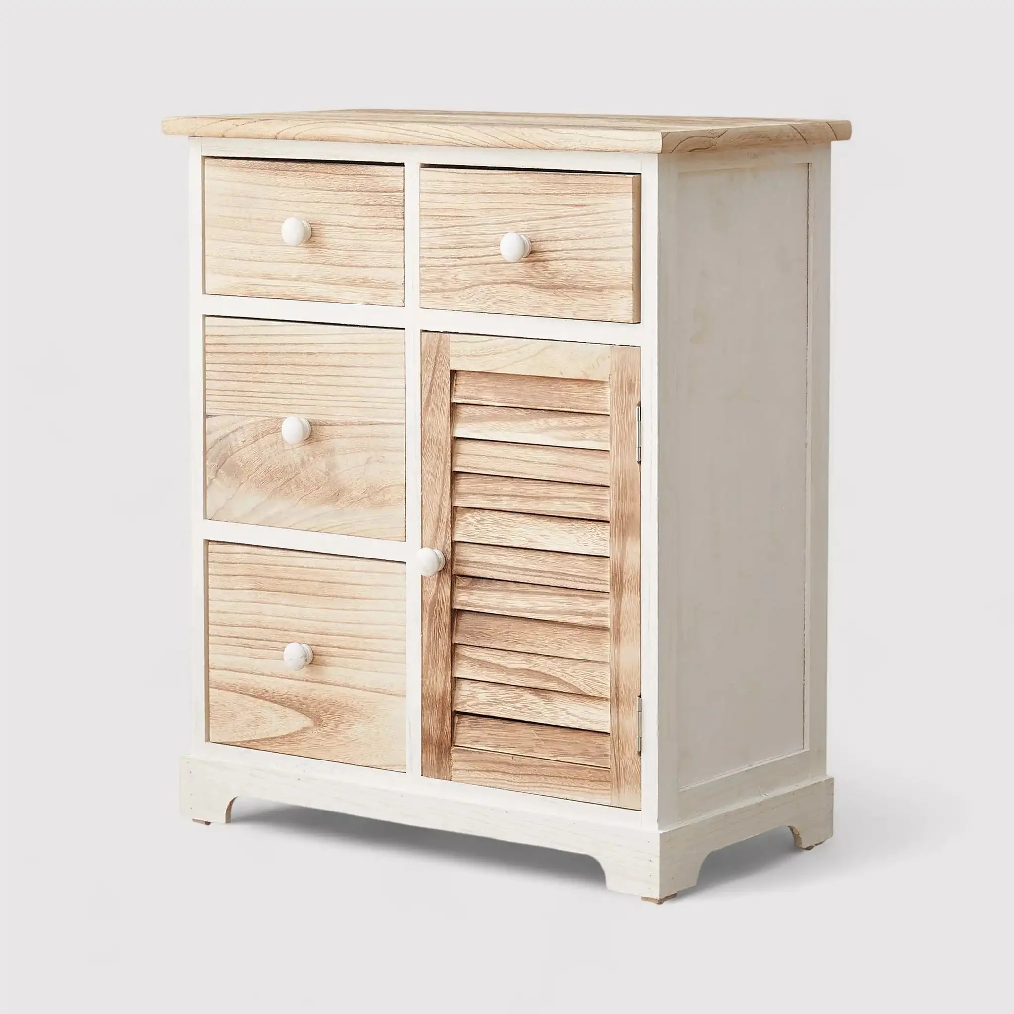 Lino - Credenza bianca con 4 cassetti e 1 anta marroni - Image 3