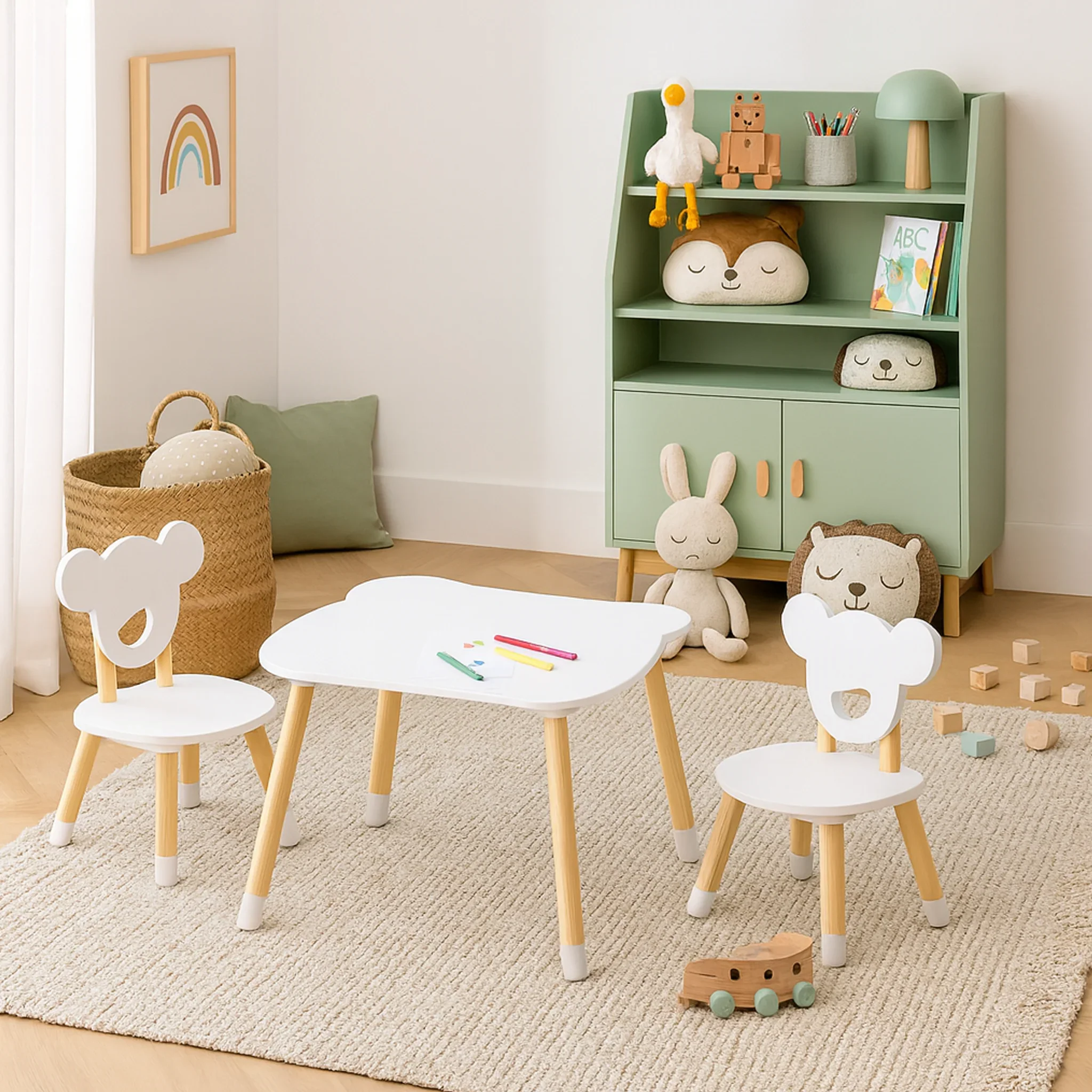 Nefel - Set tavolino per bambini e 2 seggiole bianco e marrone - Image 2