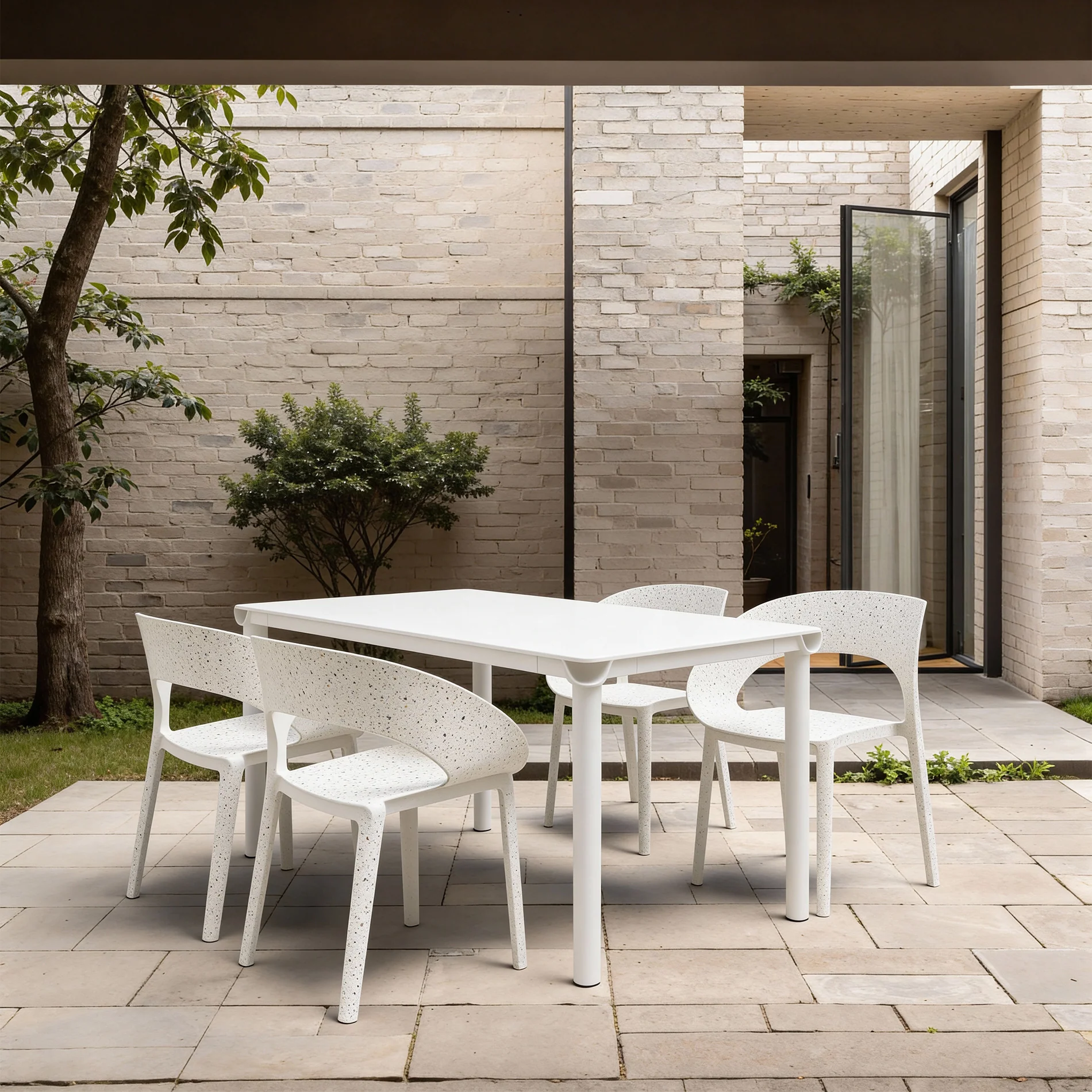 Nuvra - Set 2 Sedie impilabili da giardino bianco stile moderno - Image 2