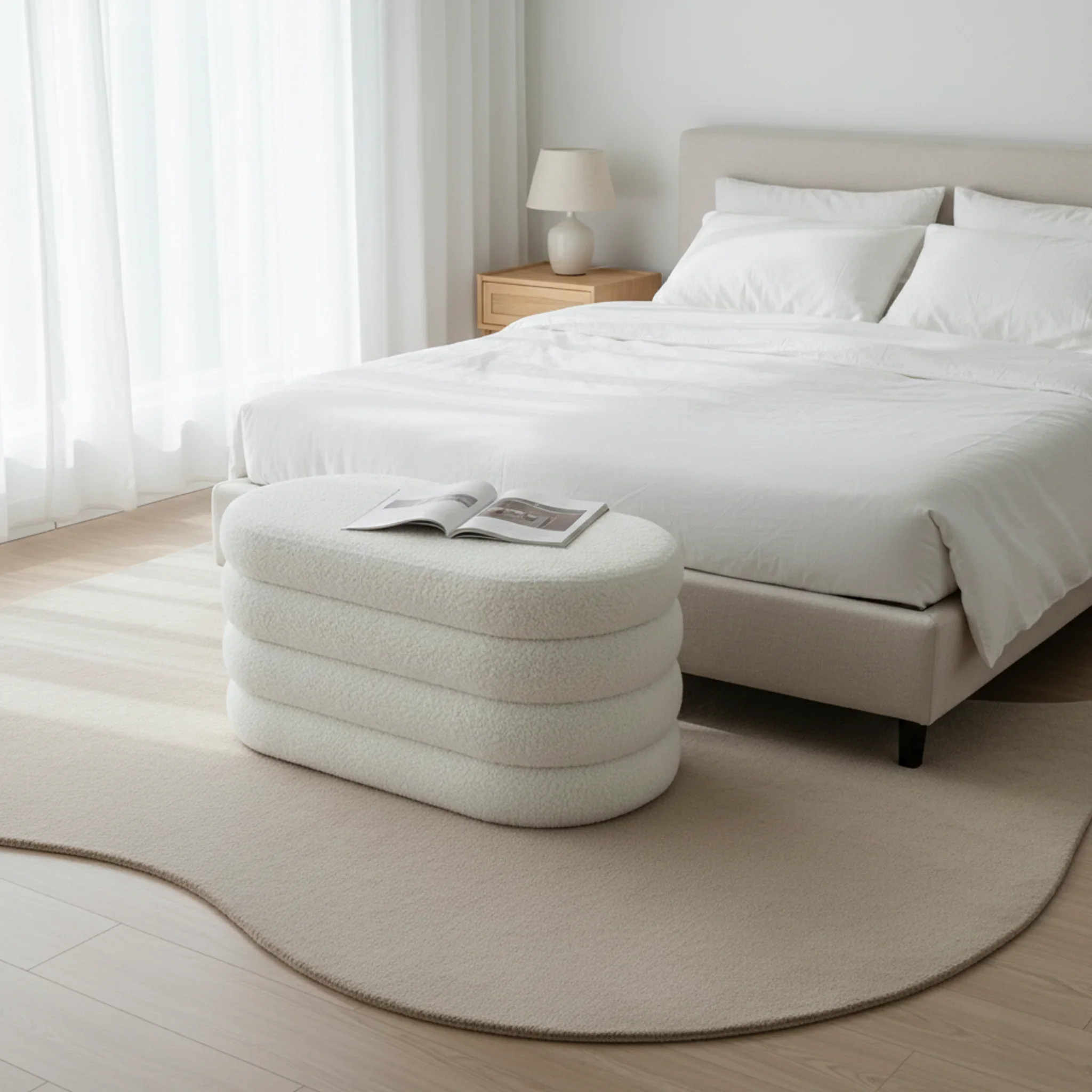Rambeh - Pouf ovale contenitore bianco in stile moderno - Image 2