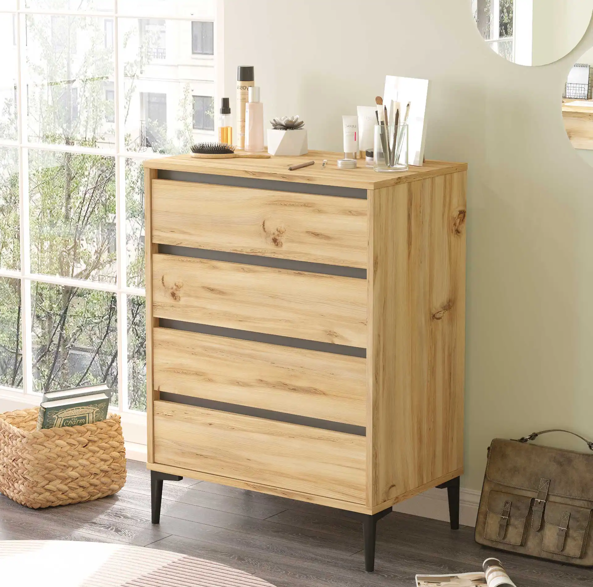 Yarala - Cassettiera stile scandinavo marrone chiaro con 4 cassetti - Image 2