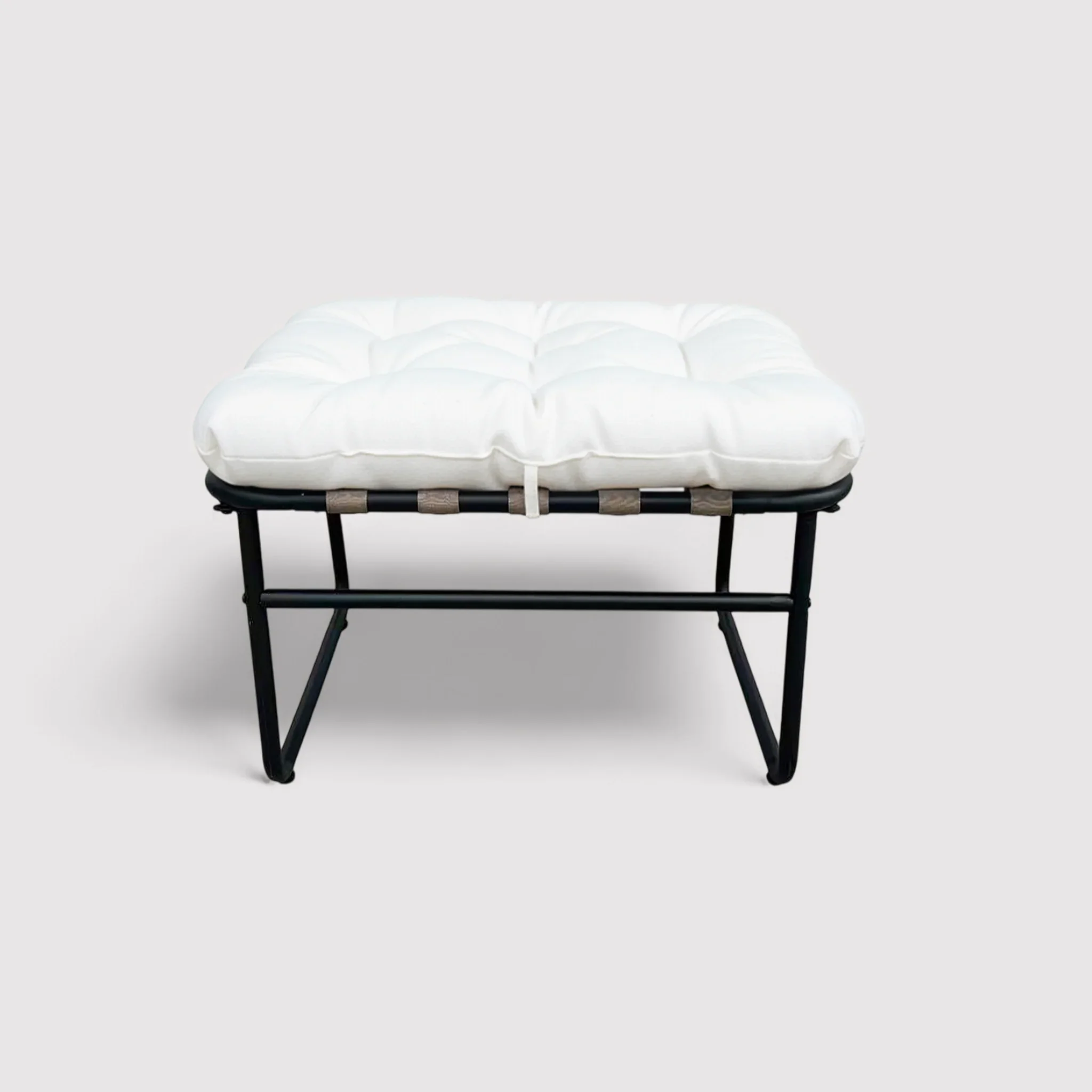 Zihan - Poggiapiedi Pouf imbottito colore bianco e grigio scuro moderno - Image 5